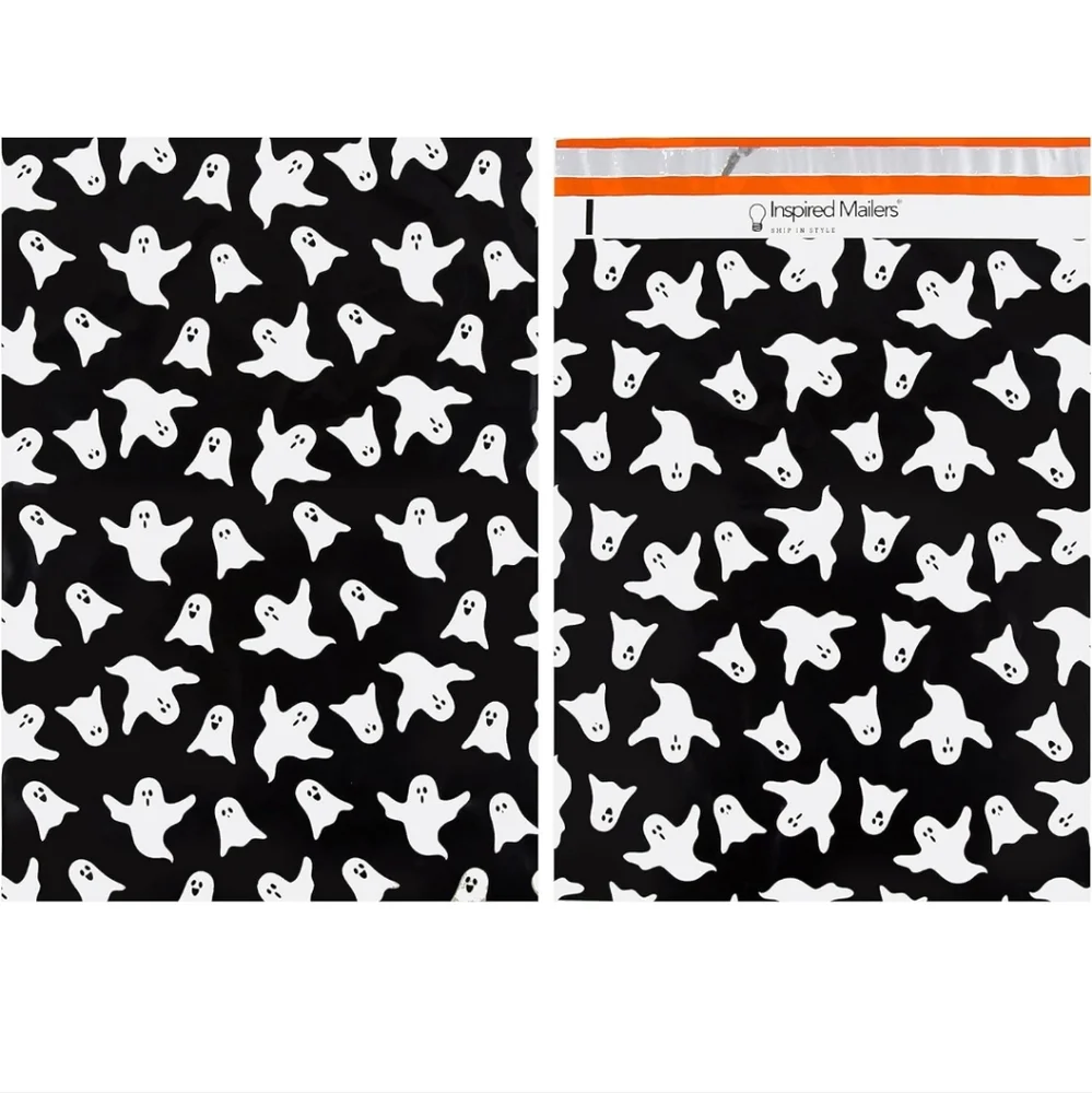 ✅️10 pk  14.5x19 INCH POLY MAILERS: White Ghosts on Black background
